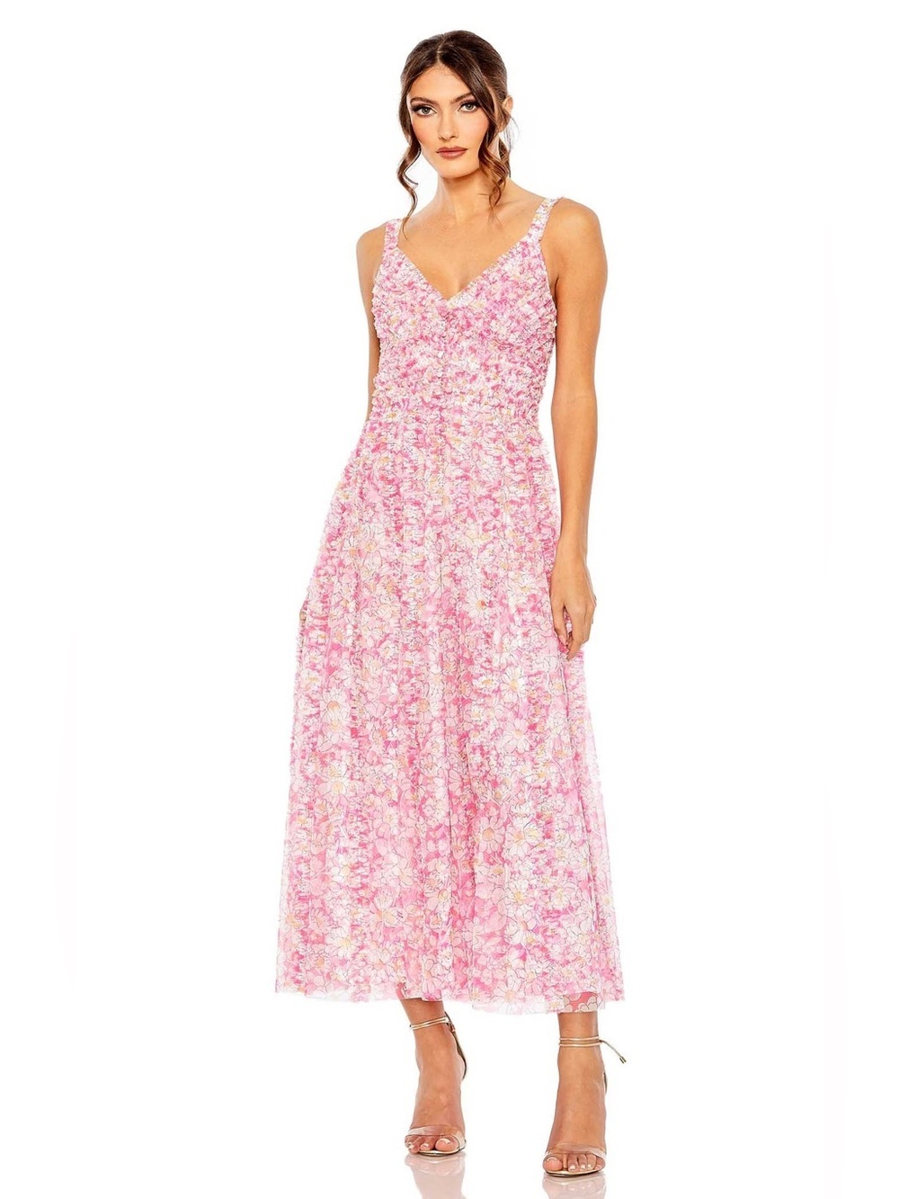 Mac Duggal pink floral midi dress size 16